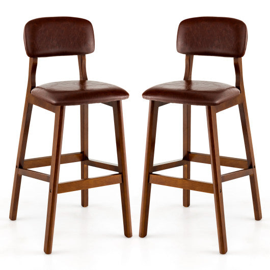 Costway 29" Set of 2 Upholstered PU Bar Stools with Rubber Wood Legs
