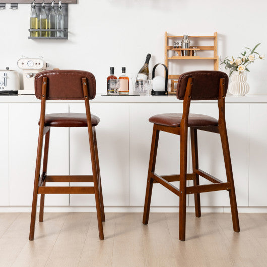 Costway 29" Set of 2 Upholstered PU Bar Stools with Rubber Wood Legs