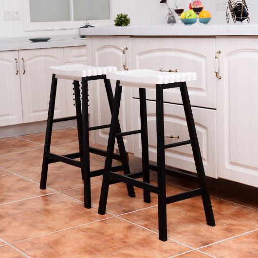 Costway 29" Set of 2 White Saddle Seat Bar Stools