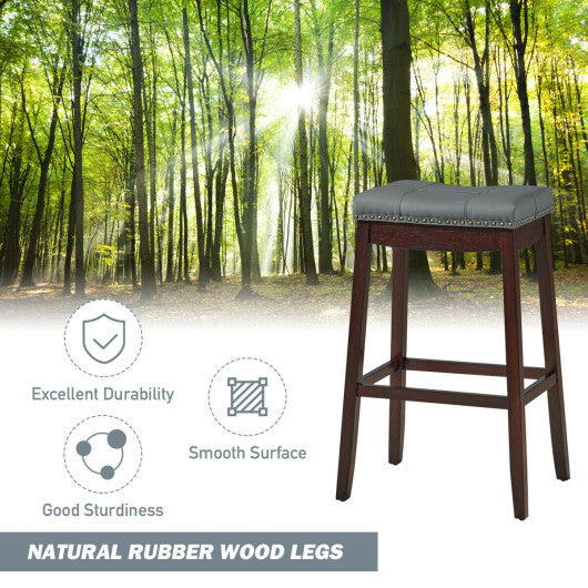 Costway 29”Set of 2 Brown Nailhead Saddle Bar Stools