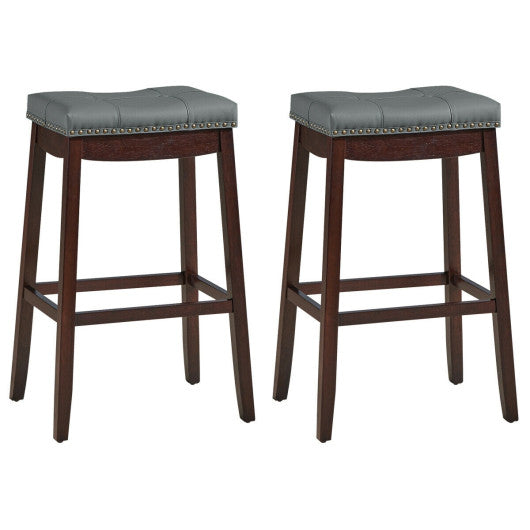 Costway 29”Set of 2 Brown Nailhead Saddle Bar Stools