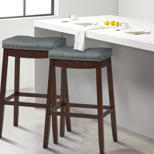 Costway 29”Set of 2 Brown Nailhead Saddle Bar Stools