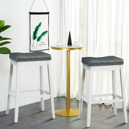Costway 29”Set of 2 White Nailhead Saddle Bar Stools