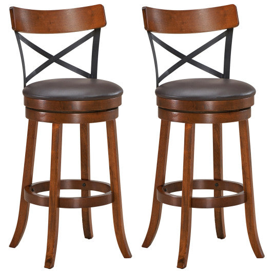 Costway 29.5" Set of 2 Bar Stools 360-Degree Swivel Dining Bar Chairs with Rubber Wood Legs