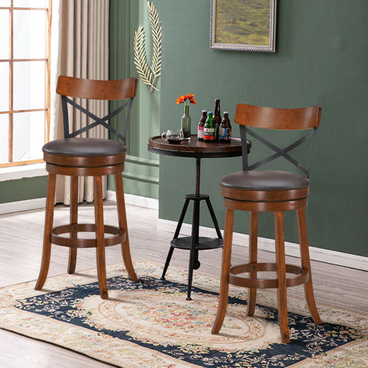 Costway 29.5" Set of 2 Bar Stools 360-Degree Swivel Dining Bar Chairs with Rubber Wood Legs
