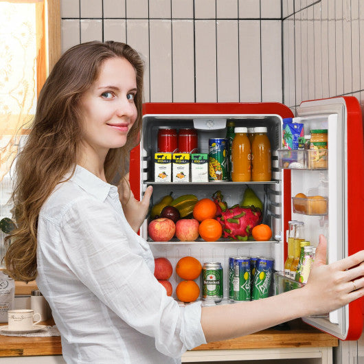 Costway 2.4 Cubic Feet Red Compact Refrigerator Auto Defrost Mini Fridge Reversible Door