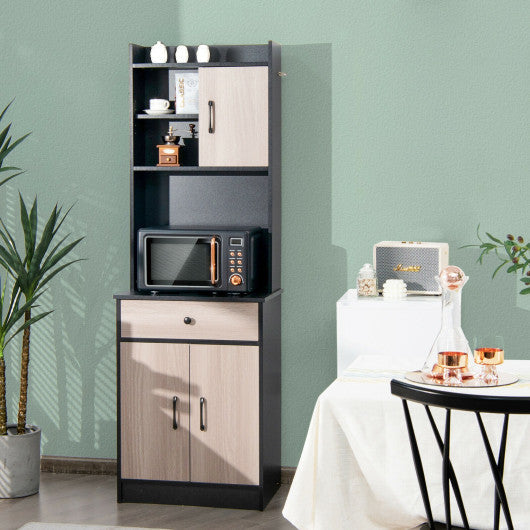 Costway 3-Door 71" Black Kitchen Buffet Pantry Storage Cabinet with Hutch and Adjustable Shelf