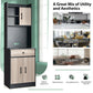 Costway 3-Door 71" Black Kitchen Buffet Pantry Storage Cabinet with Hutch and Adjustable Shelf