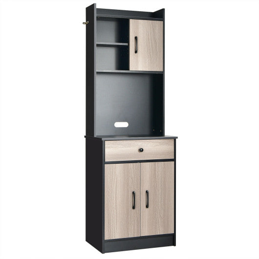 Costway 3-Door 71" Black Kitchen Buffet Pantry Storage Cabinet with Hutch and Adjustable Shelf