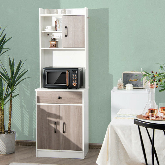 Costway 3-Door 71" White Kitchen Buffet Pantry Storage Cabinet with Hutch and Adjustable Shelf