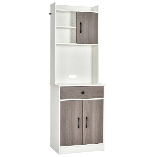 Costway 3-Door 71" White Kitchen Buffet Pantry Storage Cabinet with Hutch and Adjustable Shelf