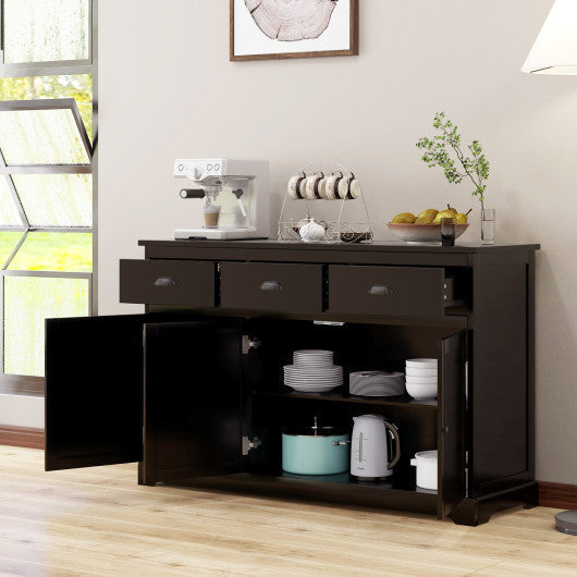 Costway 3 Drawers Brown Sideboard Buffet Storage with Adjustable Shelves