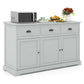 Costway 3 Drawers Gray Sideboard Buffet Storage with Adjustable Shelves