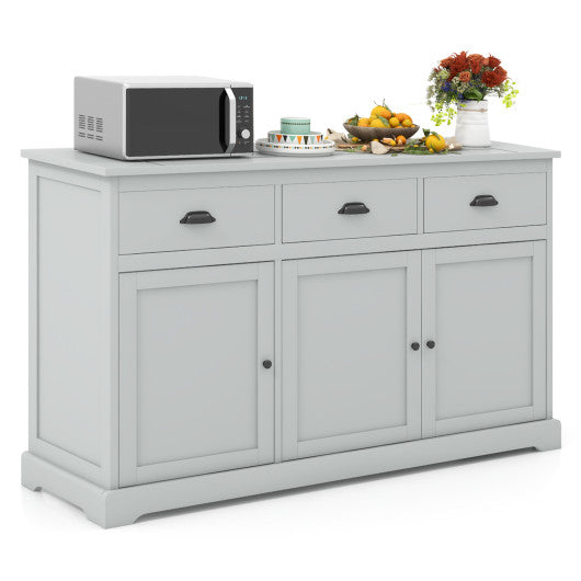 Costway 3 Drawers Gray Sideboard Buffet Storage with Adjustable Shelves