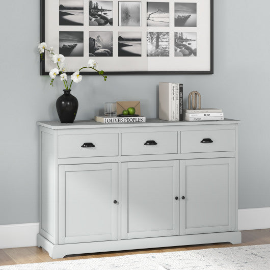 Costway 3 Drawers Gray Sideboard Buffet Storage with Adjustable Shelves