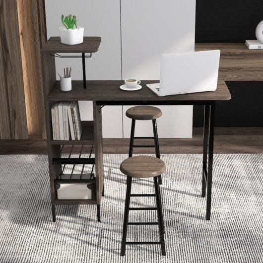 Costway 3 Piece Brown Bar Table and Chairs Set with 6-Bottle Wine Rack