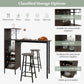 Costway 3 Piece Brown Bar Table and Chairs Set with 6-Bottle Wine Rack