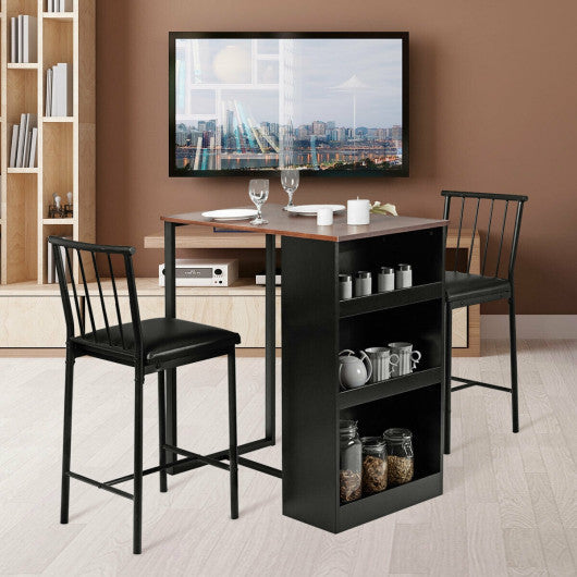 Costway 3 Piece Brown Counter Height Pub Dining Set