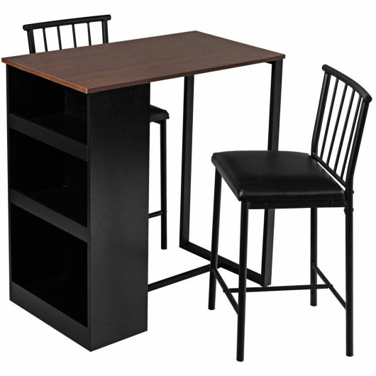 Costway 3 Piece Brown Counter Height Pub Dining Set