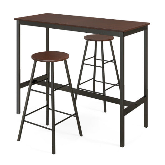Costway 3 Piece Brown Pub Table and Stools Kitchen Dining Set