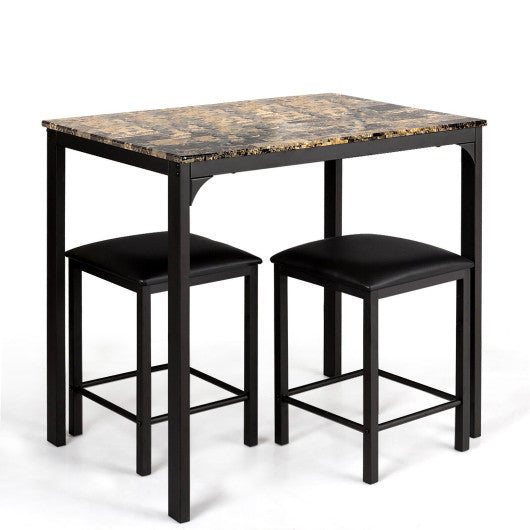 Costway 3 Piece Counter Height Dining Set Faux Marble Table
