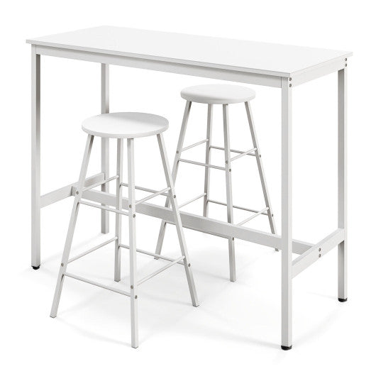 Costway 3 Piece White Pub Table and Stools Kitchen Dining Set