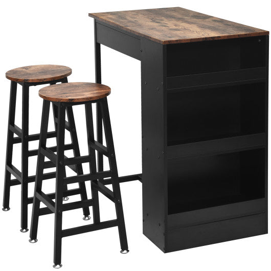 Costway 3 Pieces Bar Table Set with Storage