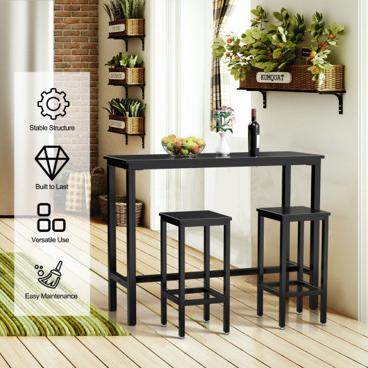 Costway 3 Pieces Black Counter Height Bar Furniture Set with Backless Stools