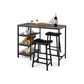 Costway 3 Pieces Black Counter Height Dining Bar Table Set with 2 Stools and 3 Storage Shelves