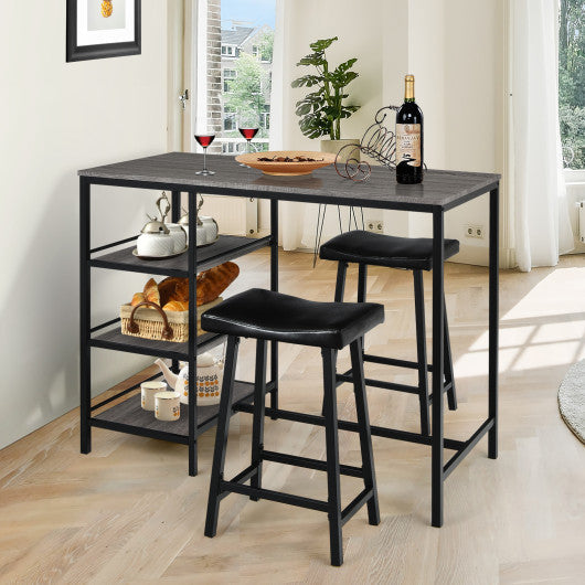 Costway 3 Pieces Black Counter Height Dining Bar Table Set with 2 Stools and 3 Storage Shelves