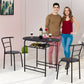 Costway 3 Pieces Black Dining Set Table and 2 Chairs Bistro Pub Furniture