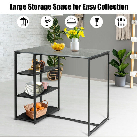Costway 3 Pieces Black Dining Set with Faux Marble Top Table and 2 Stools