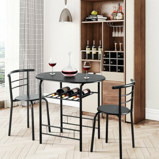 Costway 3 Pieces Black Home Kitchen Bistro Pub Dining Table 2 Chairs Set
