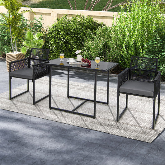 Costway 3 Pieces Black Outdoor Dining Set with Folding Backrest and Seat Cushions