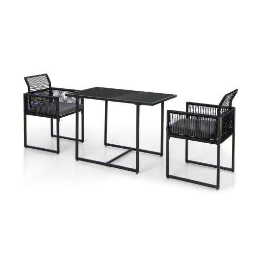 Costway 3 Pieces Black Outdoor Dining Set with Folding Backrest and Seat Cushions