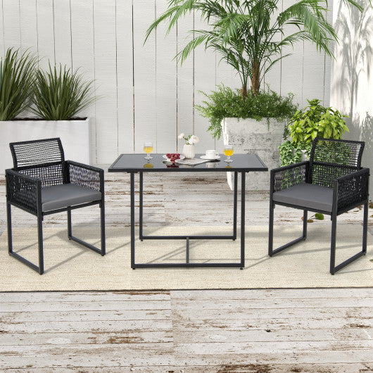 Costway 3 Pieces Black Outdoor Dining Set with Folding Backrest and Seat Cushions