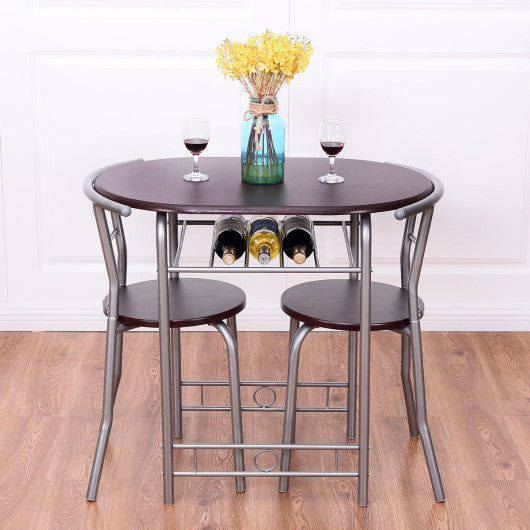 Costway 3 Pieces Brown Bistro Dining Set Table and 2 Chairs