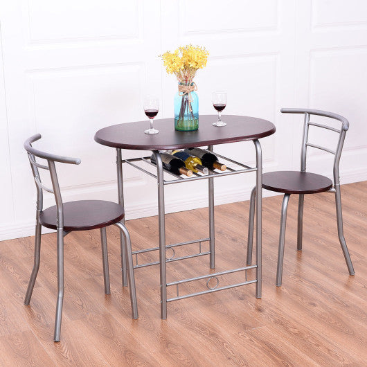 Costway 3 Pieces Brown Bistro Dining Set Table and 2 Chairs