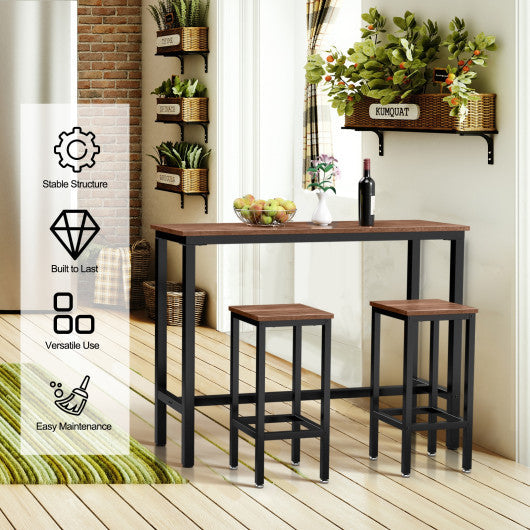 Costway 3 Pieces Brown Counter Height Bar Furniture Set with Backless Stools