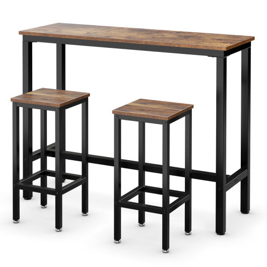 Costway 3 Pieces Brown Counter Height Bar Furniture Set with Backless Stools