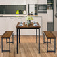 Costway 3 Pieces Brown Dining Table Set with 2 Benches for Dining Room Kitchen Bar