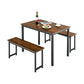 Costway 3 Pieces Brown Dining Table Set with 2 Benches for Dining Room Kitchen Bar