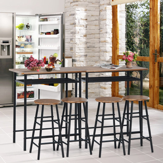 Costway 3 Pieces Dark Walnut Bar Table Set with 2 Stools