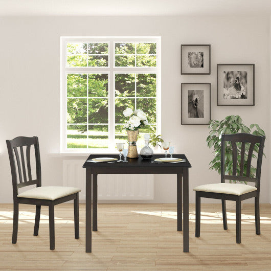 Costway 3 Pieces Dining Set Square Table with 2 Padded Wooden Chairs