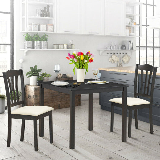 Costway 3 Pieces Dining Set Square Table with 2 Padded Wooden Chairs