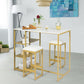 Costway 3 Pieces Golden Dining Set with Faux Marble Top Table and 2 Stools