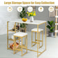 Costway 3 Pieces Golden Dining Set with Faux Marble Top Table and 2 Stools
