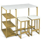 Costway 3 Pieces Golden Dining Set with Faux Marble Top Table and 2 Stools