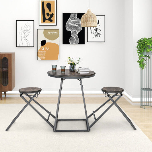 Costway 3 Pieces Gray Dining Table Set with 2 Foldable Stools for Small Space