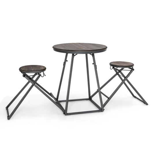 Costway 3 Pieces Gray Dining Table Set with 2 Foldable Stools for Small Space